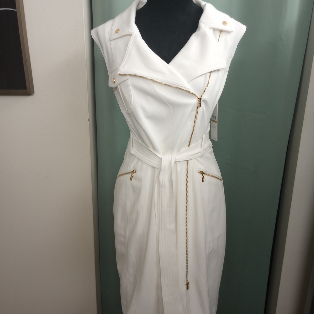 Unique Zipper Detailed White CK Dress